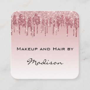 Carte De Visite Carré Glam Rose Gold Pailleté Drips Maquilleuse