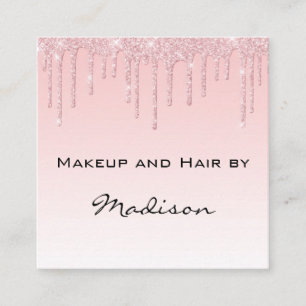 Carte De Visite Carré Glam Rose Gold Pailleté Drips Maquilleuse