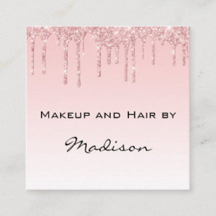 Carte De Visite Carré Glam Rose Gold Pailleté Gouttes Artiste Maquilleus