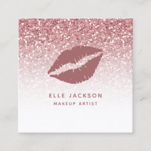 Carte De Visite Carré Glam Rose Gold Parties scintillant Rose Lips maqui