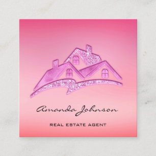 Carte De Visite Carré Glam rose pâle maison de l'agent immobilier Logo 