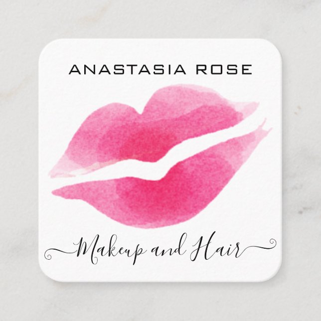 Carte De Visite Carré Glam White & Rose Lips Kiss Lipstick Artiste maqui (Devant)