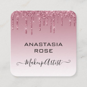Carte De Visite Carré Glamour Rose Gold Violet Paillettes Gouttes Artist