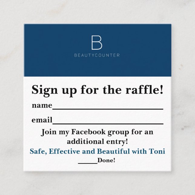 Carte De Visite Carré Glissements de tombola de Beautycounter (Devant)