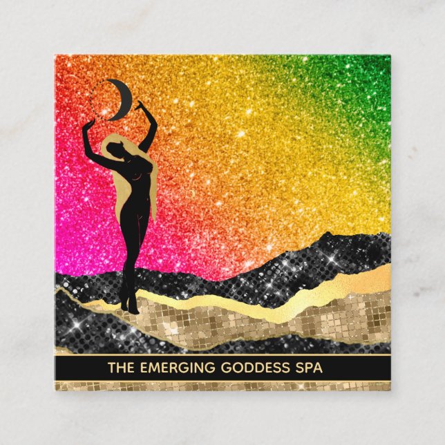 Carte De Visite Carré *~* Goddess Woman Ombre Rainbow Parties scintillan (Devant)