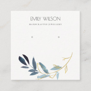 CARTE DE VISITE CARRÉ GOLD BLUE FOLIAGE EARCOLOR EARRING AFFICHER LOGO