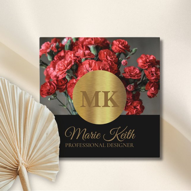 Carte De Visite Carré Gold et Black Modern Professional simulés (luxury gold business card with custom photo)