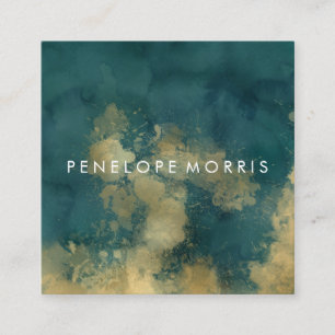 Carte De Visite Carré Gold et Turquoise liste de la beauté abstraite