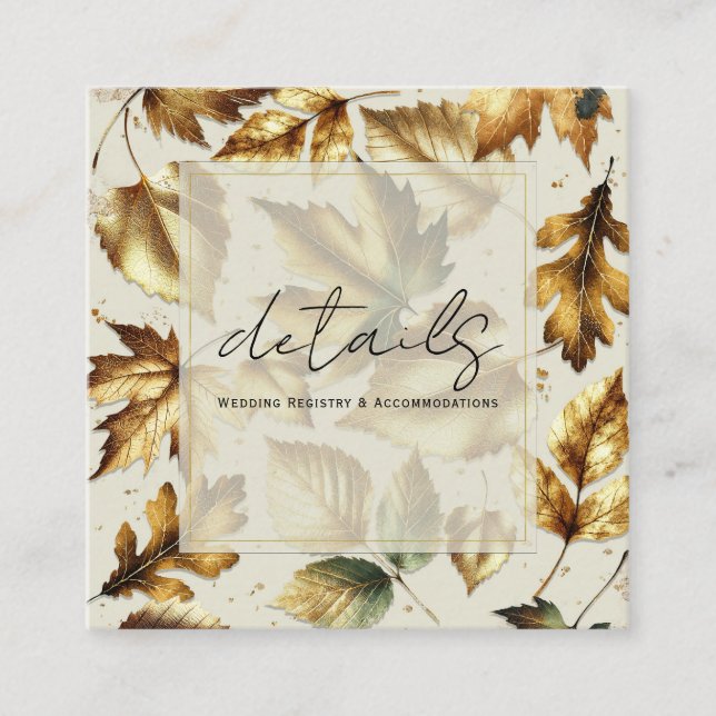 Carte De Visite Carré Gold Feuille Almond Beige Glam Détails Mariage de  (Devant)