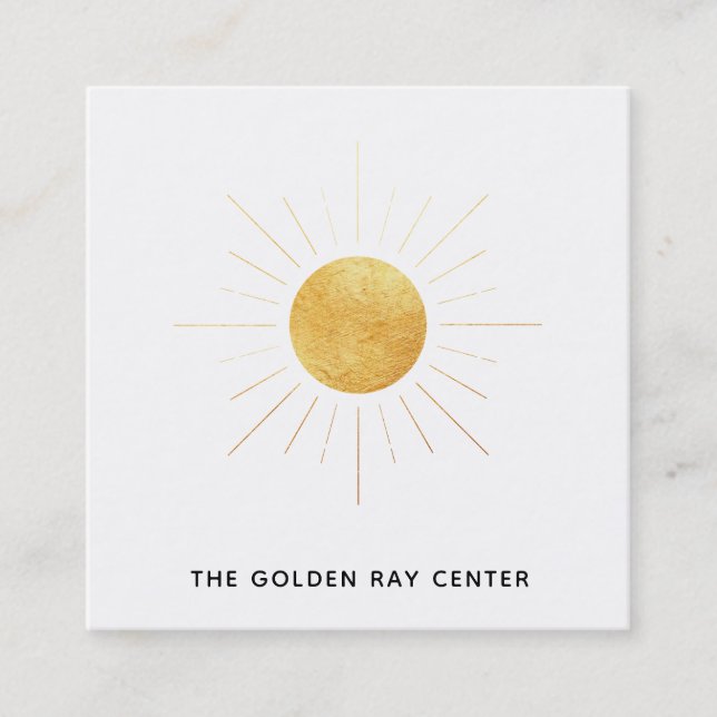 Carte De Visite Carré *~* Gold Foil Sun & Golden Rays Centre Spirituel (Devant)