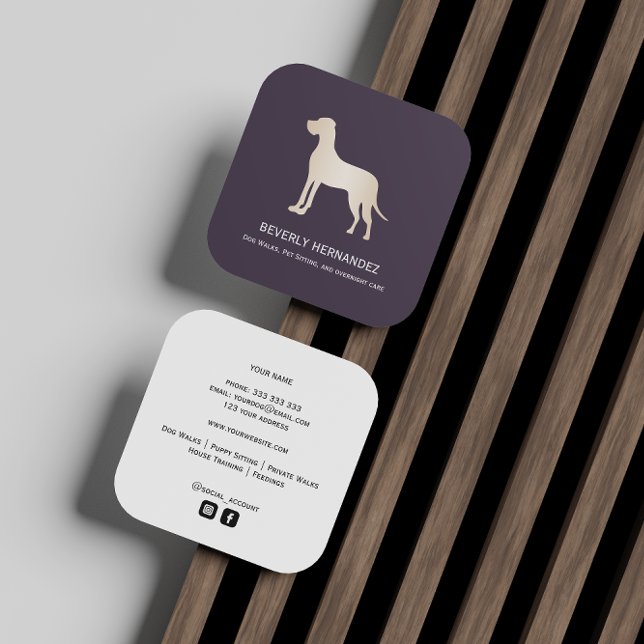 Carte De Visite Carré Gold Great Dane Chien Walker Trainer Chiot assis (Créateur téléchargé)