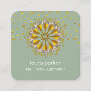 Carte De Visite Carré Gold Green Lotus Fleur Yoga Méditation holistique
