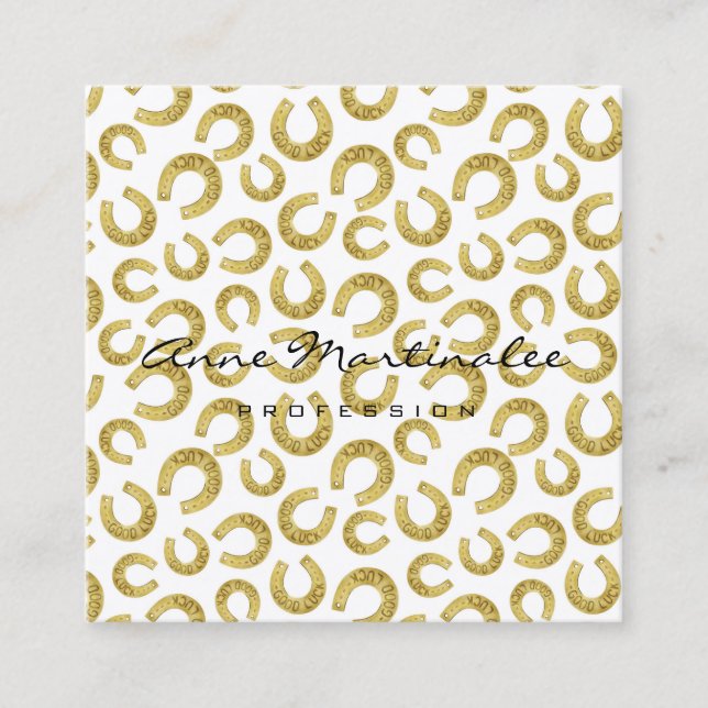 Carte De Visite Carré Gold Horseshoes Good Luck Professional (Devant)