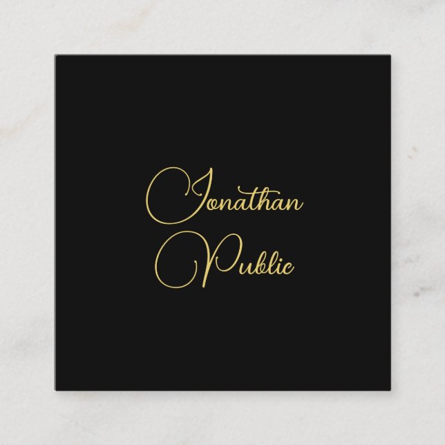 Carte De Visite Carré Gold Look Hand Script Nom Modèle simple Élégant (Devant)