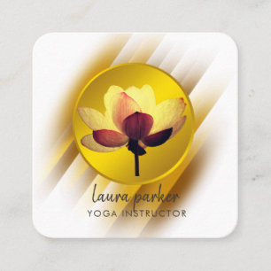 Carte De Visite Carré Gold Lotus Flower Yoga Instructeur Aquarelle Art