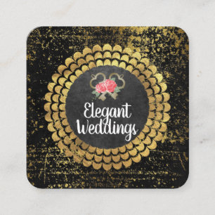 Carte De Visite Carré Gold Luxe élégant Floral et Keys