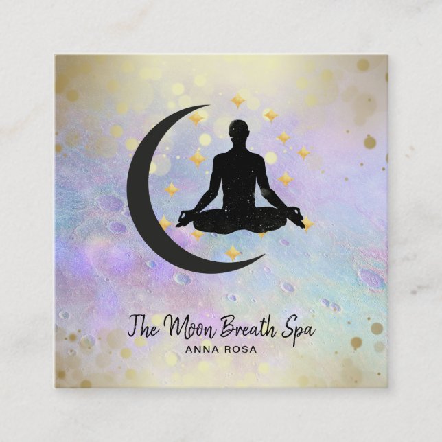 Carte De Visite Carré *~* Gold Man + Moon Yoga Méditation Mindfulness (Devant)