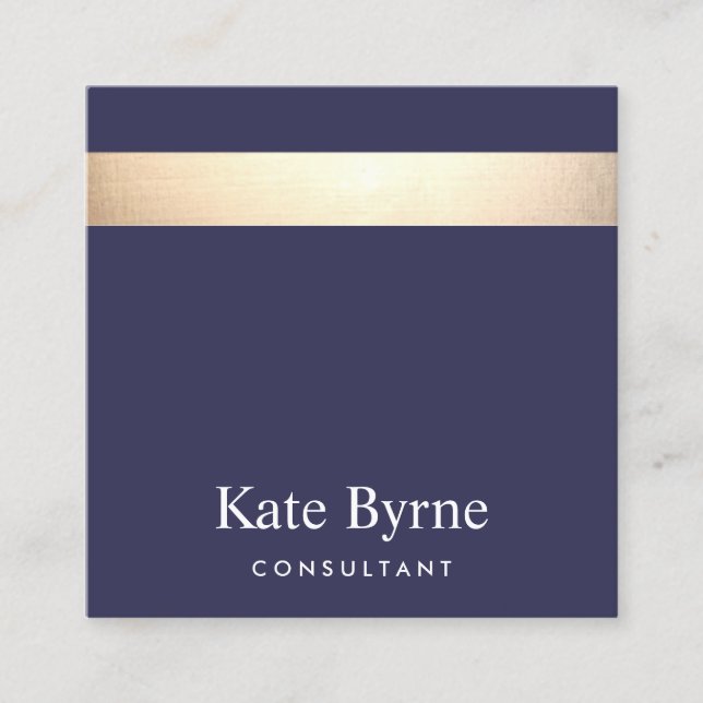 Carte De Visite Carré Gold Stried Moderne Stylish Marine Bleu (Devant)