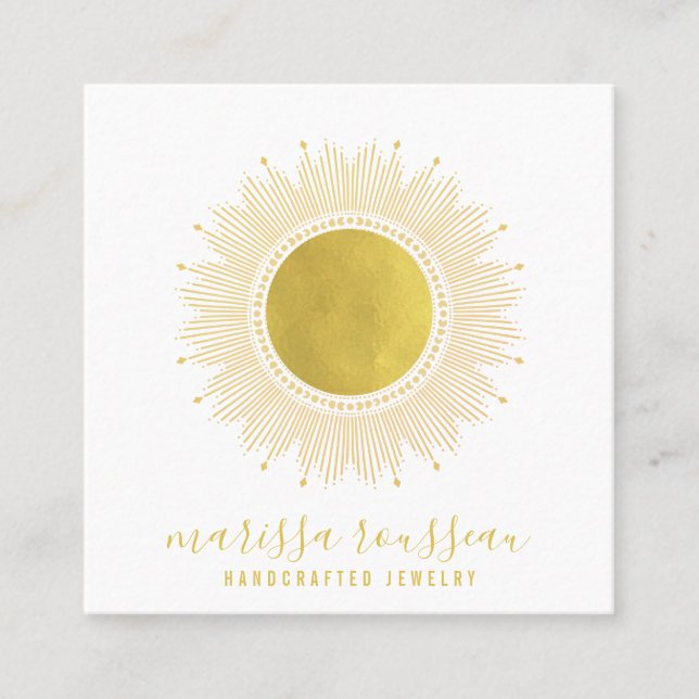Carte De Visite Carré Gold Sun Faux Foil Mandala Black Jewelry Designer (Devant)
