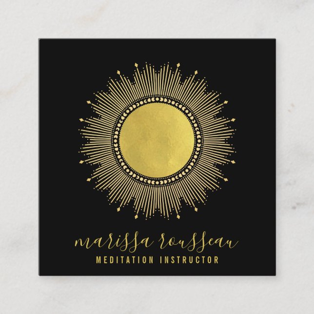 Carte De Visite Carré Gold Sun Mandala Black Méditation Instructeur (Devant)