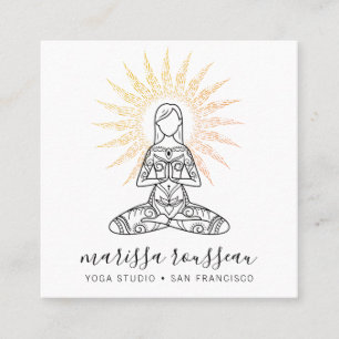 Carte De Visite Carré Gold sun Rays Lotus Pose Yoga Instructeur