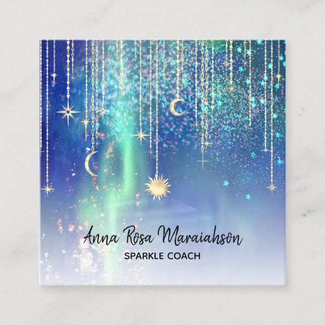 Carte De Visite Carré *~* Gold Sun Stars Sparkle Moon Celestial Universe (Devant)
