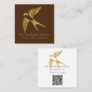 Carte De Visite Carré Gold Swallow QR Code Carré Brown Biz Card