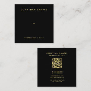 Carte De Visite Carré Gold Texte moderne QR Code Elégant Modèle noir