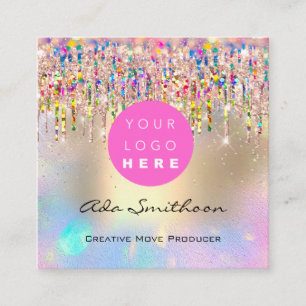 Carte De Visite Carré Gold Unicorn Rainbow Holograph Drift QR Code Logo