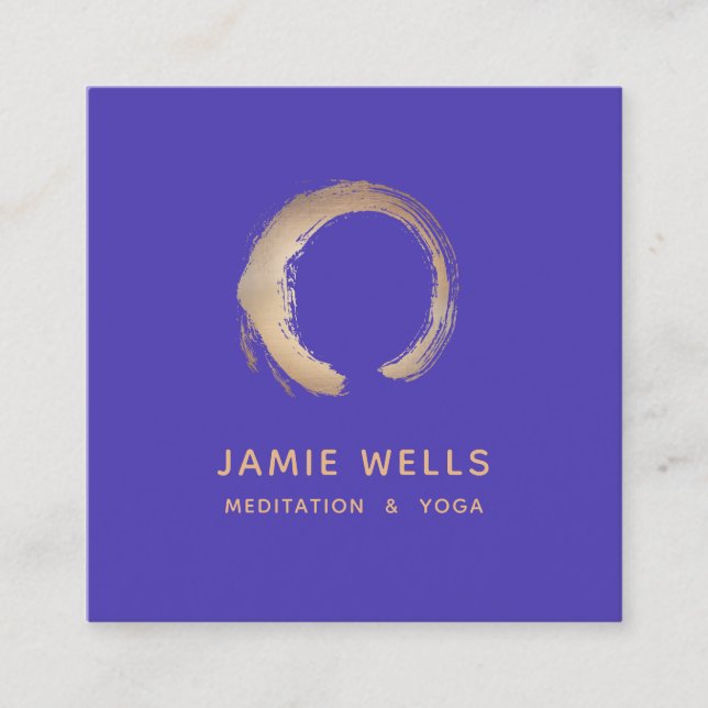 Carte De Visite Carré Gold Zen Enso Yoga Méditation Enseignant Purple (Devant)