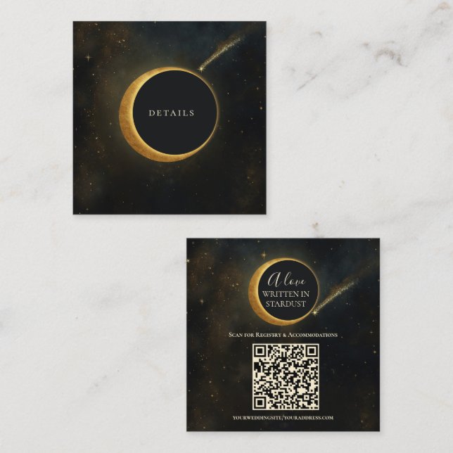 Carte De Visite Carré Golden Stardust Eclipse Celestin Détails du Mariag (Devant / Derrière)