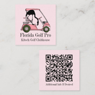 Carte De Visite Carré Golfeur Club de Golf Flamant Rose Pastel Personnal