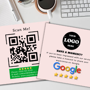 Carte De Visite Carré Google Review   Code QR   Blush Pink Modern