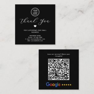 Carte De Visite Carré Google Review QR Code Merci Black Modern