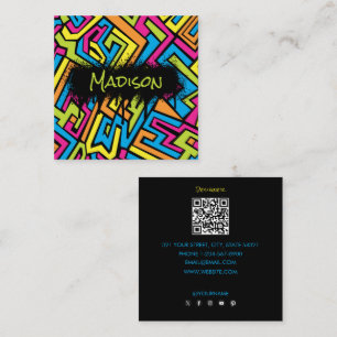 Carte De Visite Carré Graffiti en néon coloré Art QR Code Médias sociaux