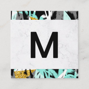 Carte De Visite Carré Grand monogramme moderne   Palmier tropical