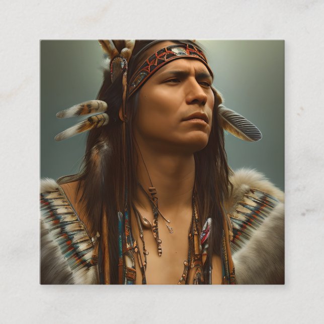 Carte De Visite Carré Graphique de guerrier amérindien (Devant)