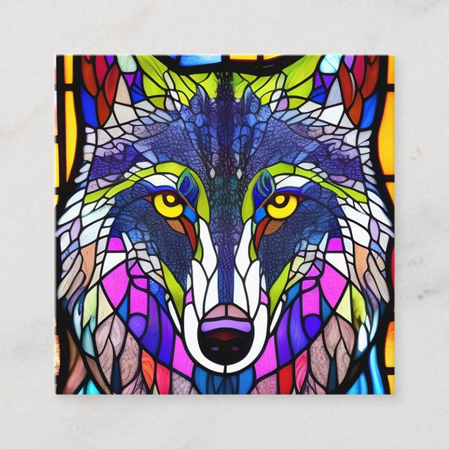 Carte De Visite Carré Graphique de loup de verre tendu (Devant)