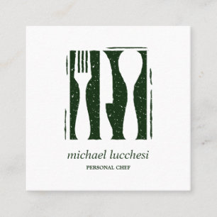 Carte De Visite Carré Green Cutlery Chef Restauration Restaurant icône s