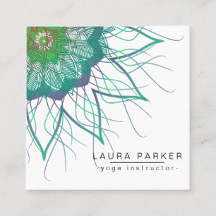 Carte De Visite Carré Green Lotus Mandala Yoga Instructeur Holistic
