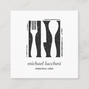 Carte De Visite Carré Grey Cutlery Chef Restauration Restaurant icône so