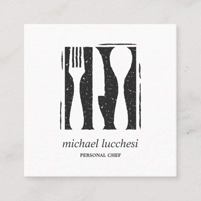 Carte De Visite Carré Grey Cutlery Chef Restauration Restaurant icône so (Devant)