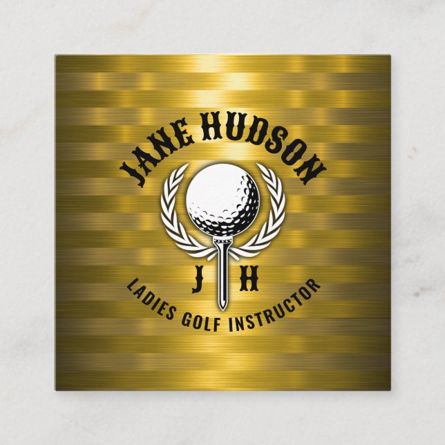 Carte De Visite Carré Grilles d'or personnalisées Golf Monogramme Design (Devant)