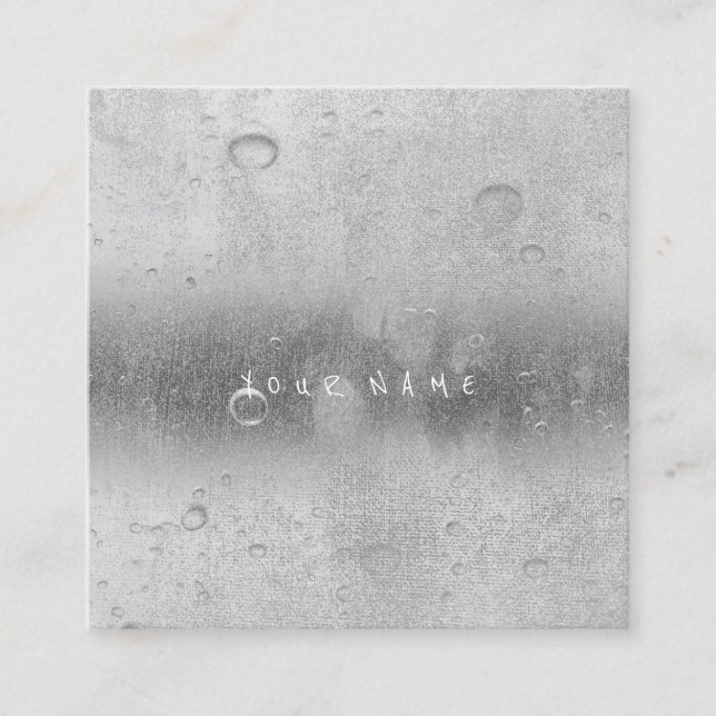 Carte De Visite Carré Gris Argent Gris Eau Abstraite Boules de lin (Devant)