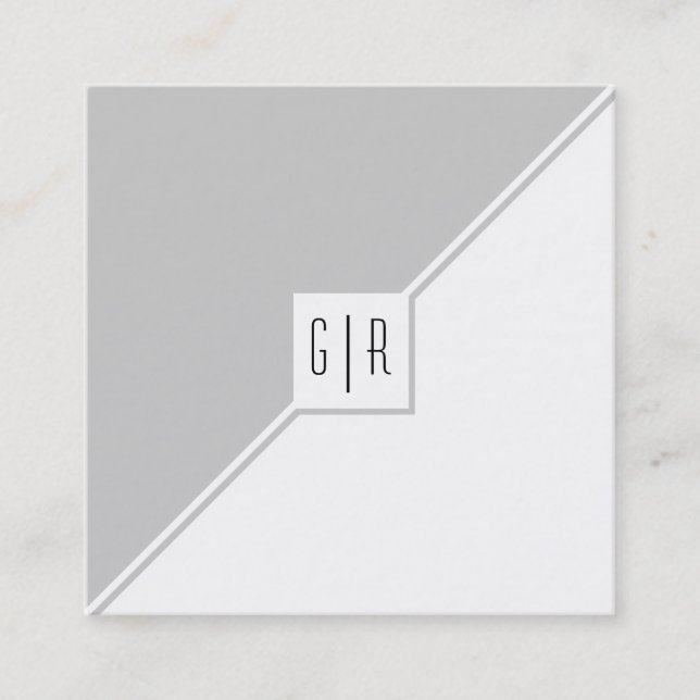 Carte De Visite Carré Gris, triangles blancs et monogramme moderne (Devant)
