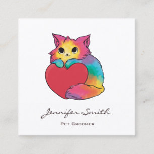 Carte De Visite Carré Groomer pour animaux Rainbow Kitten