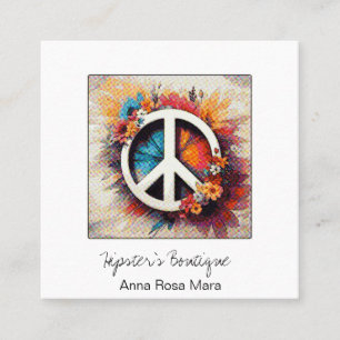 Carte De Visite Carré *~* Grunge QR Symbole de Paix Fleurs Boho AP57