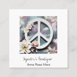 Carte De Visite Carré *~* Grunge White Peace Signes Fleurs Boho QR AP57