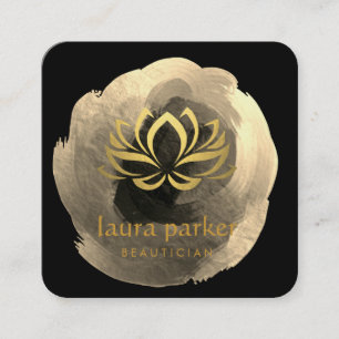 Carte De Visite Carré Guérison de logo d'art de Lotus d'or de noir