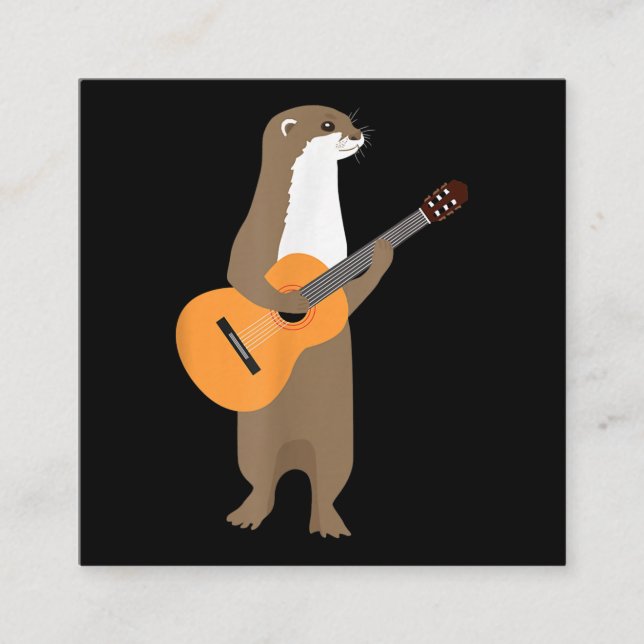 Carte De Visite Carré Guitare Otter Animal Kids Guitariste Art Out (Devant)